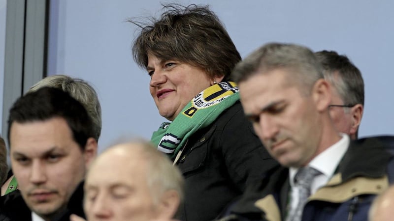 DUP Leader Arlene Foster in the stands during Northern Ireland&#39;s Euro 2020 qualifier against Germany at Windsor Park. Picture by Liam McBurney/PA Wire 