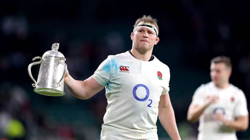 England captain Dylan Hartley with the Calcutta Cup after their 40-point win over Scotland at Twickenham. Picture by PA&nbsp;