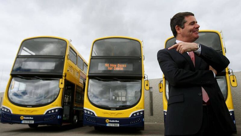 Transport Minister Paschal Donohoe at the unveiling of 90 new state-of-the-art double decker buses at Dublin Bus&nbsp;