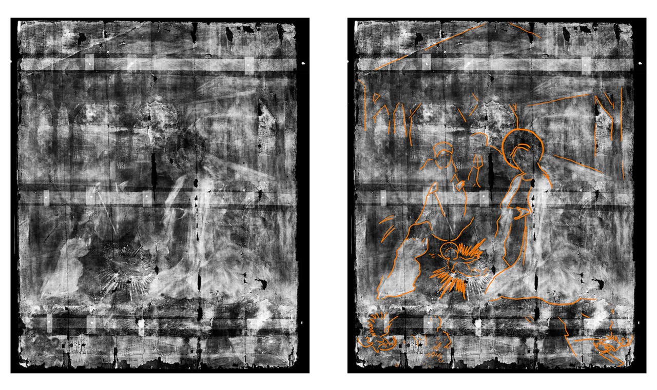 An X-ray comparison between marked and unmarked versions of the hidden 16th century painting 
