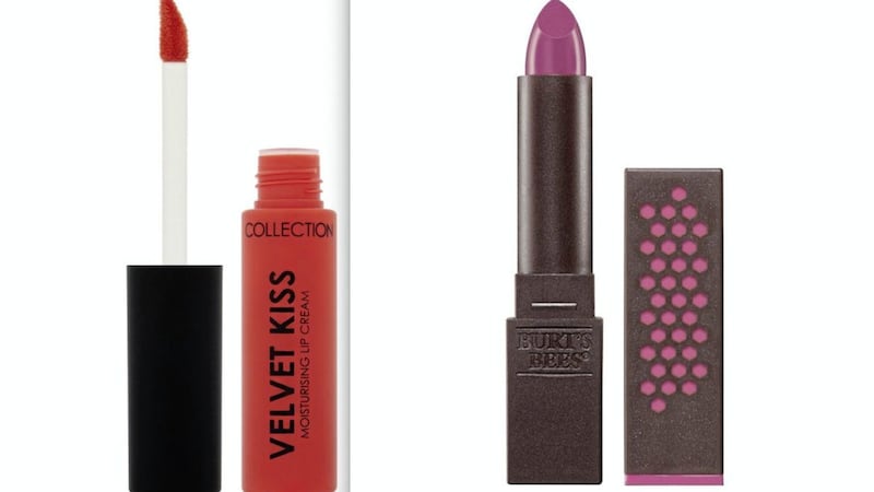 Collection Velvet Kiss Lip Cream in Mango, &pound;2.99, available from Superdrug; and Burt&#39;s Bees Lipstick in Fuchsia Flood, &pound;9.99, available from Burt&#39;s Bees 