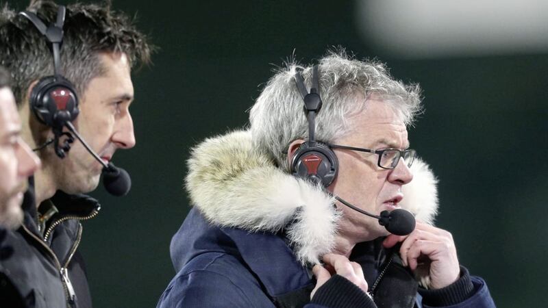 Joe Brolly in Ballybofey as an analyst for National League coverage by eir Sport. Picture by Margaret McLaughlin 