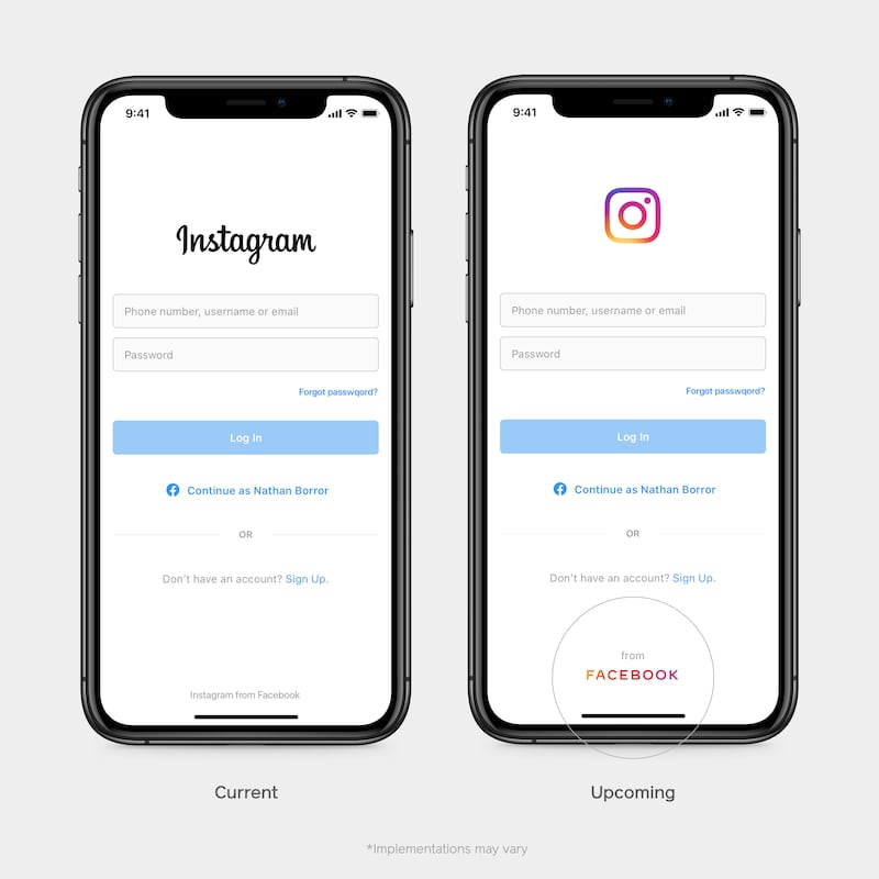 How Facebook's new corporate logo will appear on Instagram