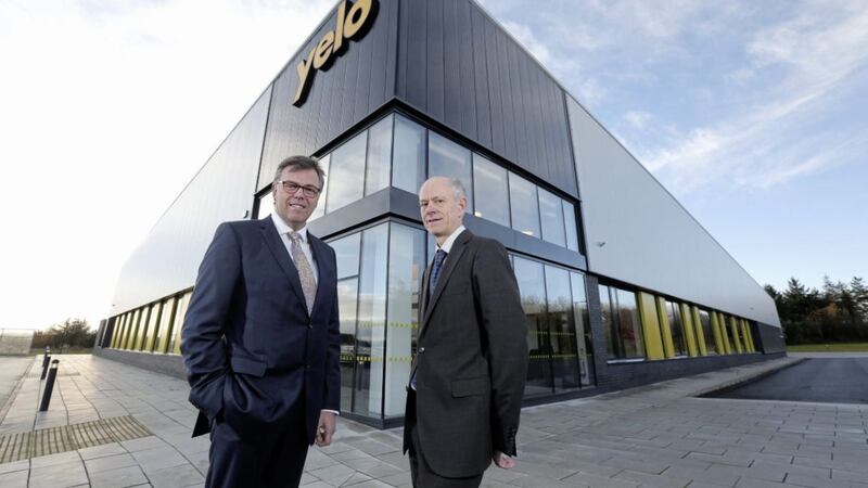 Yelo has officially opened its new 25,000 sq ft facility at Trooperslane Industrial Estate, Carrickfergus. Pictured are Invest NI chief executive Alastair Hamilton and Yelo managing director Richard Furey 