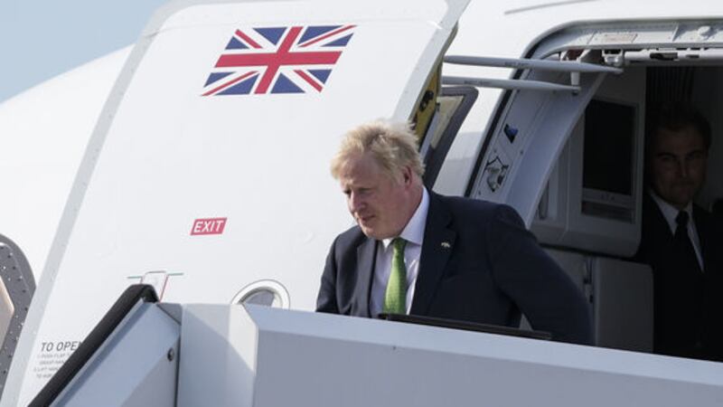 British prime minister Boris Johnson gets off the plane after landing for a visit to Helsinki, Finland yesterday. Picture by Frank Augstein/PA Wire&nbsp;