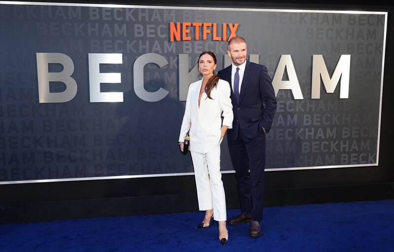 Victoria and David Beckham arrive for the premiere of Netflix’s documentary series Beckham in London