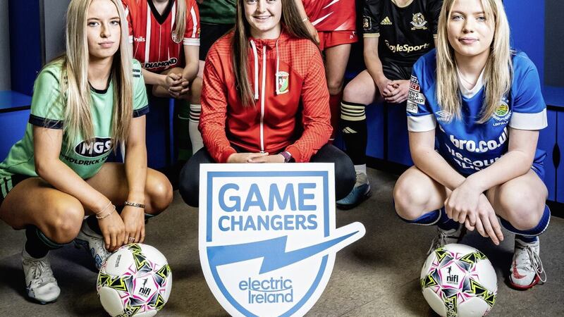 The Electric Ireland Women&#39;s Academy League kicks off this Friday, May 26. Pictured at the launch with Glentoran&#39;s Kerry Beattie (back, left) are (L to R): Madison McMenamin-Kirk (Sion Swifts), Roisin Lynch (Derry City), Megan Neill (Glentoran), Orleigh McGuinness (Cliftonville), Mia Reilly (Crusaders), and Zoe Knox (Linfield). 