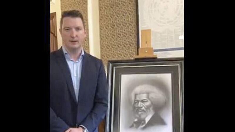 John Finucane unveiled a portrait of US abolitionist Frederick Douglass 