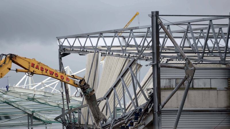 The West Stand at Windsor Park is demolished soon after cracks appeared in its structure in March&nbsp;