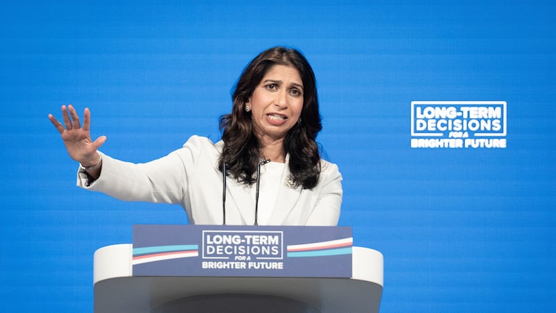 Home Secretary Suella Braverman attacked ‘gender ideology’ and a ‘privileged woke minority’ in her speech to the Conservative Party conference on Tuesday (Stefan Rousseau/PA)