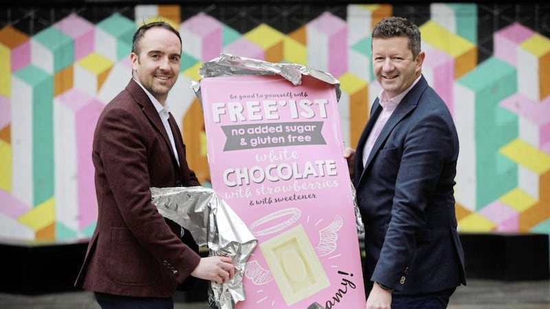 Free&#39;ist managing director Gerard McAdorey (right) and marketing co-ordinator Steve McDonagh unveil the sugar-free food firm&#39;s new-look packaging 