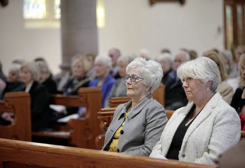 Mary McGrath, president of Down and Connor Apostolic Work, pictured left, with vice president Geraldine Goodall at the Mission Sunday Mass in St Patrick&#39;s Church, Lisburn. Picture by Ann McManus 