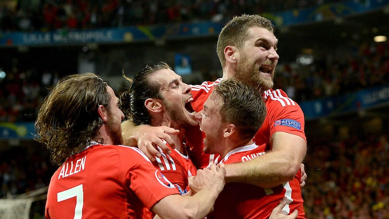 Wales celebrate 3-1 victory over Belgium&nbsp;
