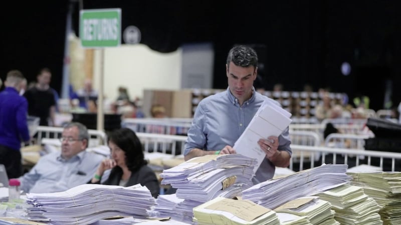 Counting in the local elections at the RDS in Dublin. Votes were still being tallied yesterday. Picture by Niall Carson, Press Association 