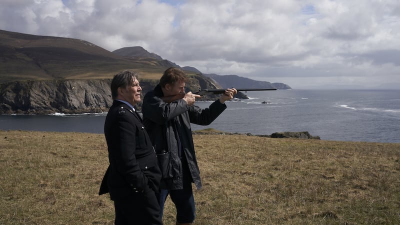 Liam Neeson and Ciaran Hinds in the upcoming thriller In the Land of Saints and Sinners.
