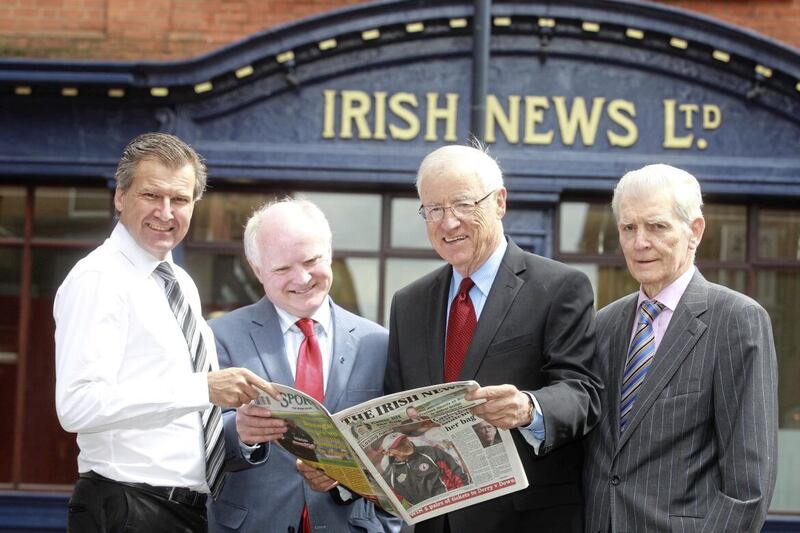 Noel Doran, Frank Costello, John Cullinane and the late chairman of The Irish News Jim Fitzpatrick. Picture by Hugh Russell 