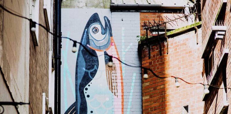 Salmon by artist Danleo, Crown Entry in Belfast city centre 