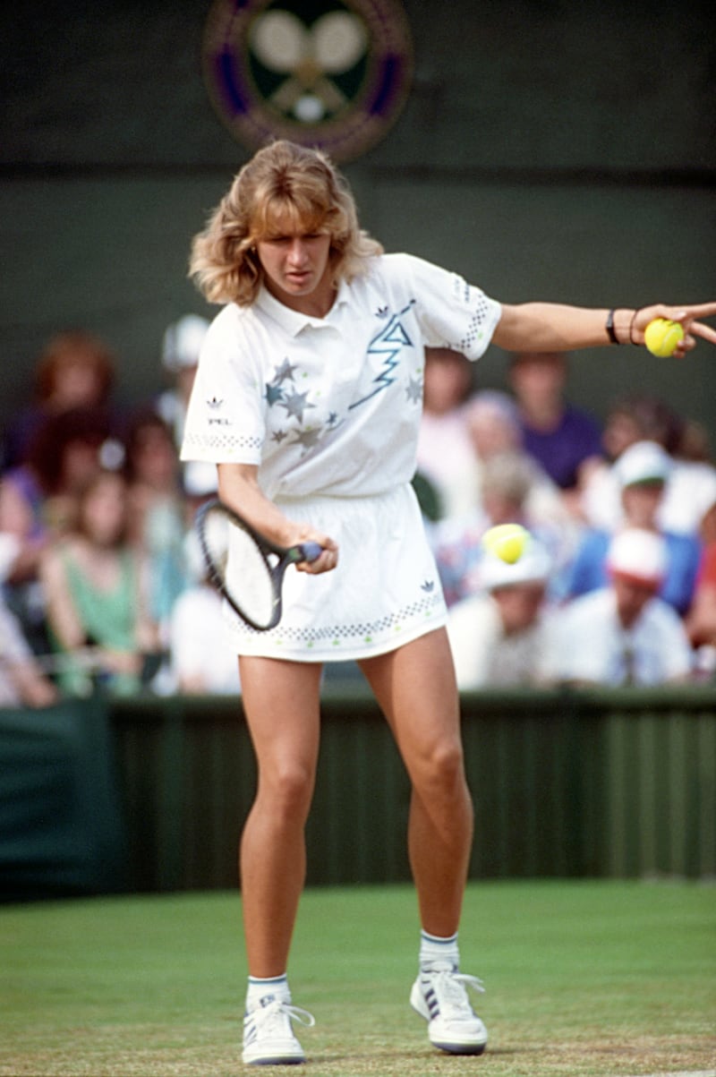 Steffi Graff playing at Wimbledon in 1988