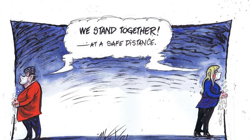 &nbsp;Cartoon by Ian Knox. Standing together at a distance&nbsp;