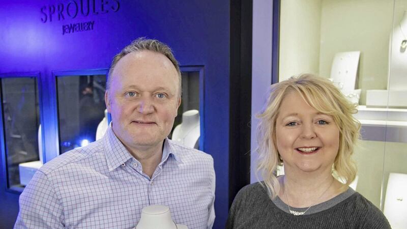 &nbsp;<i style="color: rgb(34, 34, 34); font-family: Arial, sans-serif; font-size: small;">Nigel&nbsp;<span class="il">Sproule</span>, owner of Sproules Jewellers is pictured with Jennifer Doherty, business manager at First Trust Bank. The jewellers has unveiled its newly refurbished premises on Carlisle Road in Derry~Londonderry following a &pound;500,000 investment with support from First Trust Bank.</i>