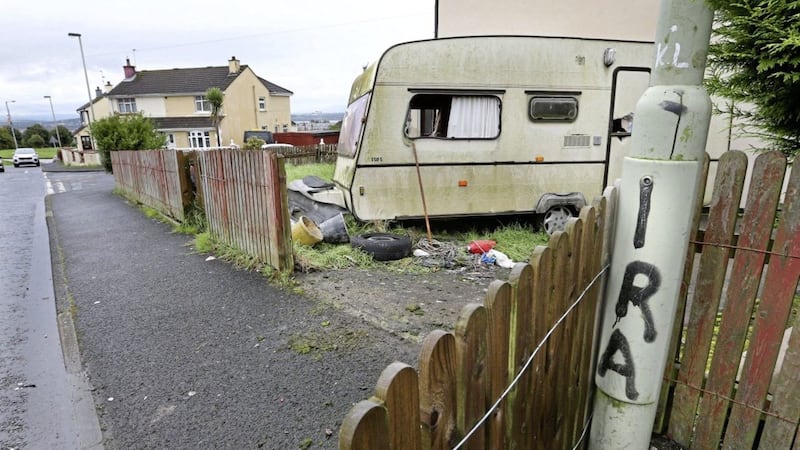 The yard inside the grounds of a house at Creggan Heights in Derry where a bomb was discovered by police hidden inside a car. Picture by Margaret McLaughlin 
