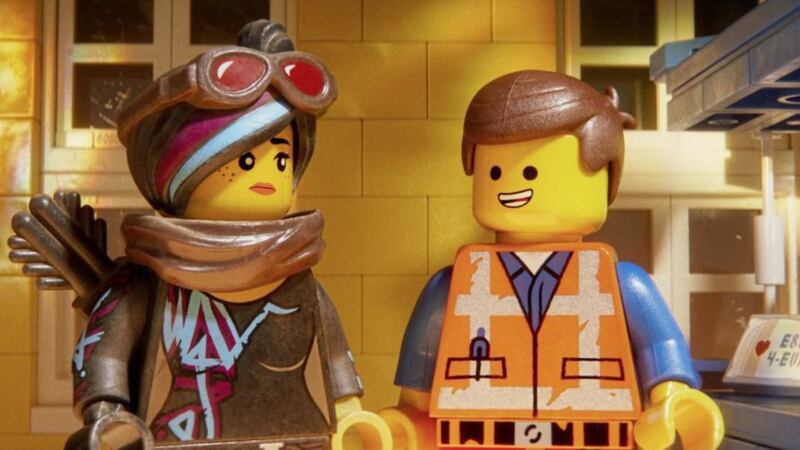 Lucy (voiced by Elizabeth Banks) and Emmet (Chris Pratt) in The LEGO Movie 2 