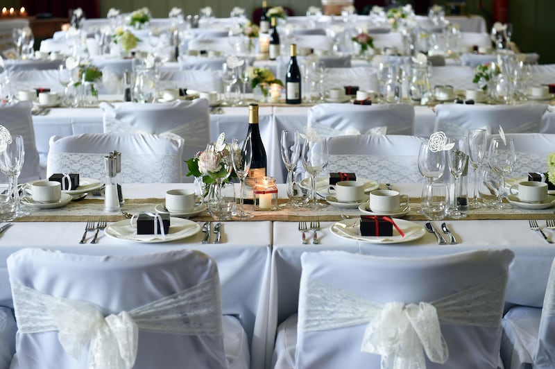 Wedding breakfast tables set for reception