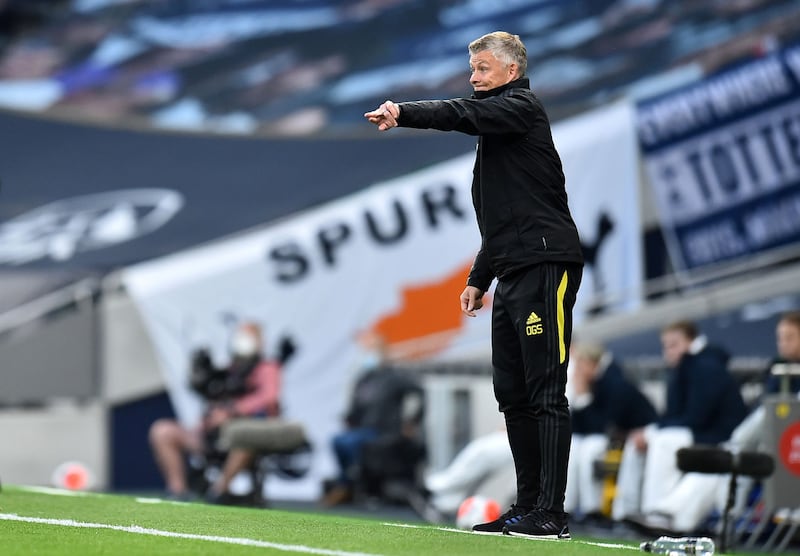 &nbsp;Manchester United manager Ole Gunnar Solskjaer gestures on the touchline during the Premier League match at the Tottenham Hotspur Stadium, London.