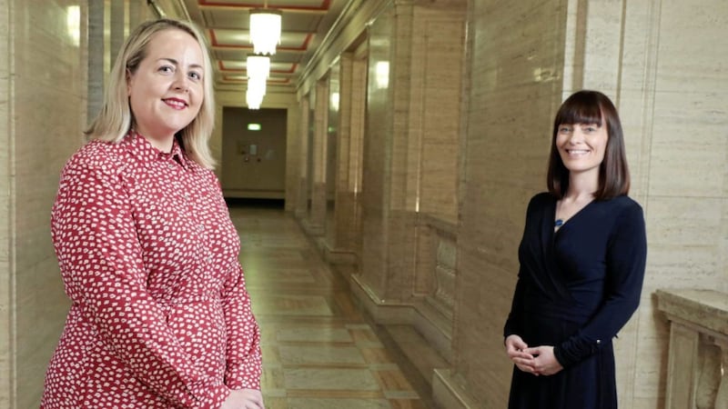 Infrastructure Minister Nichola Mallon with advisory panel chair Kirsty McManus. Picture by Kelvin Boyes/Press Eye 