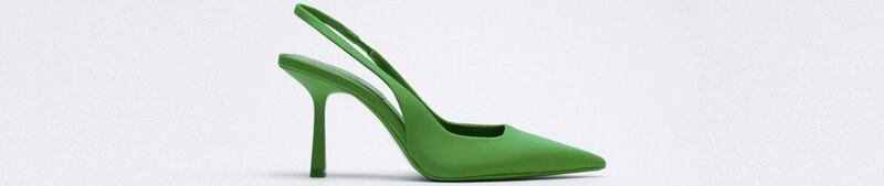 Fabric High Heel Slingback Shoes in Green, &pound;29.99, available from Zara