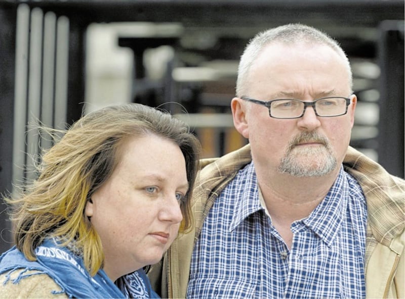 Anthony McIntyre and his wife Carrie during a court hearing in 2012 over the Boston College tapes. File picture by Alan Lewis, Photopress