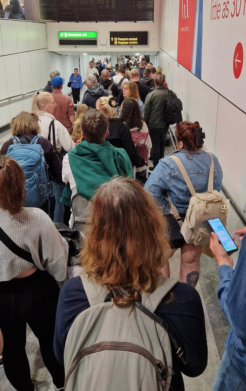 Long queues to go through passport checks at Gatwick Airport