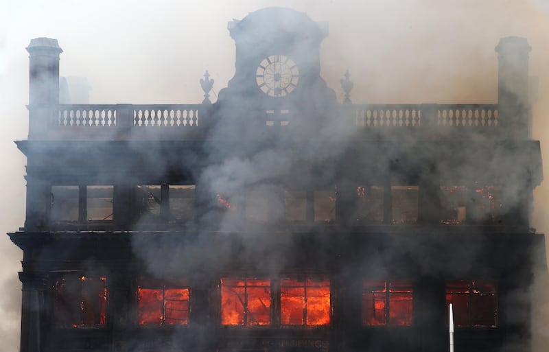 Belfast's Bank Buildings ablaze on August 28 2018. Picture by Hugh Russell