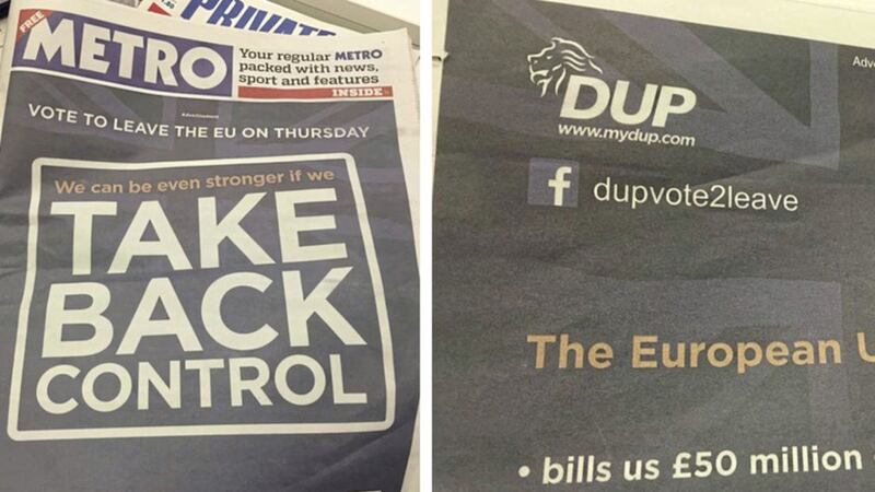 More than half of the DUP&#39;s &pound;435,000 Brexit donation was spent on a front-page wraparound ad in British newspaper Metro 