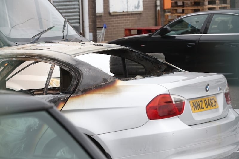 Damage caused to a number of vehicles at premises on Lansdowne Road, Newtownards. Picture Mal McCann