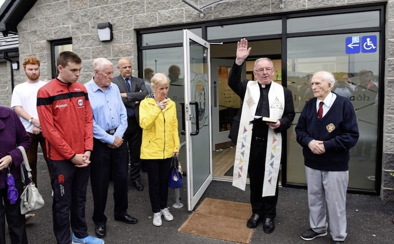 Dean Kevin Donaghy blesses the new clubrooms in Dungannon. Picture courtesy of Michael Cullen, Dungannon Herald 