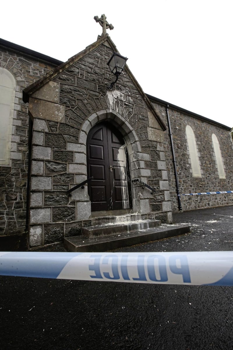 Paint was thrown over St Mary's Chapel on the Ballynafie Road in Ahoghill. Picture by Hugh Russell