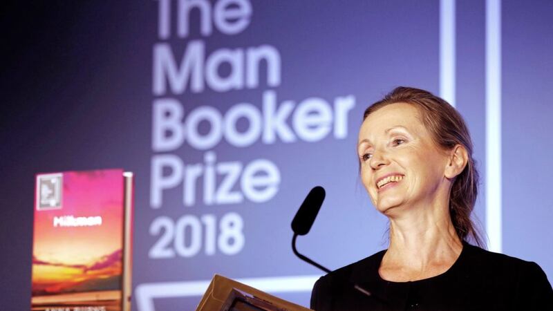 Anna Burns on stage at the Guildhall in London after she was awarded the Man Booker Prize for Fiction for her novel Milkman 
