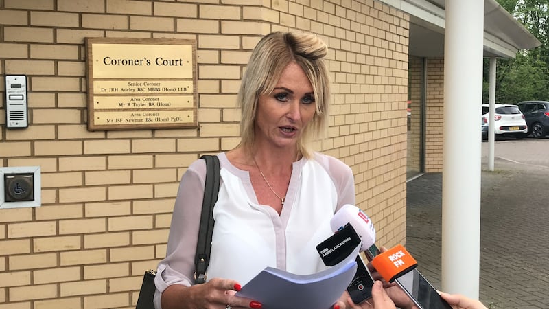 Kelly Ormerod speaks to the media outside Preston Coroner’s Court (Pat Hurst/PA)