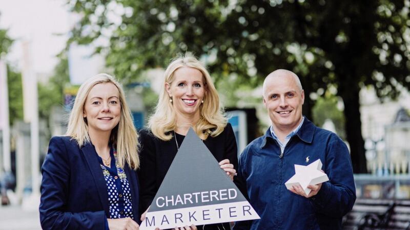 The Chartered Institute of Marketing (CIM) new-look Ambassador-led board includes (from left) Dr Lisa Harkness (vice-chair) with Nicola McCleery (Danske Bank) and Peter Craven (BlueSky Video Marketing) 