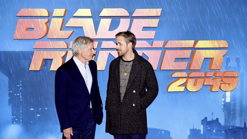 Harrison Ford and Ryan Gosling attend a Blade Runner 2049 photocall in London 