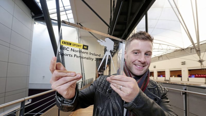 Motorcyclist Jonathan Rea with his BBC Northern Ireland Sports Personality of the Year award. 