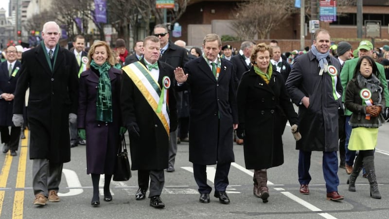 Taoiseach Enda Kenny (centre) takes part in the annual St Patrick&#39;s Day parade in Philadelphia. Picture by Niall Carson/Press Association 