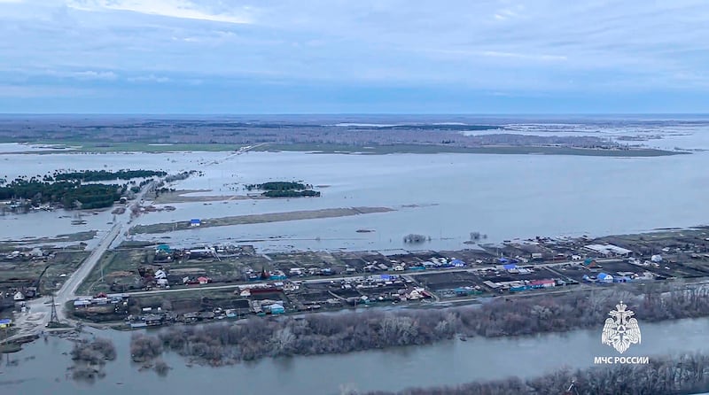 The flooded area at Tobol river in the Kurgan region, Russia (Russian Emergency Ministry Press Service via AP)