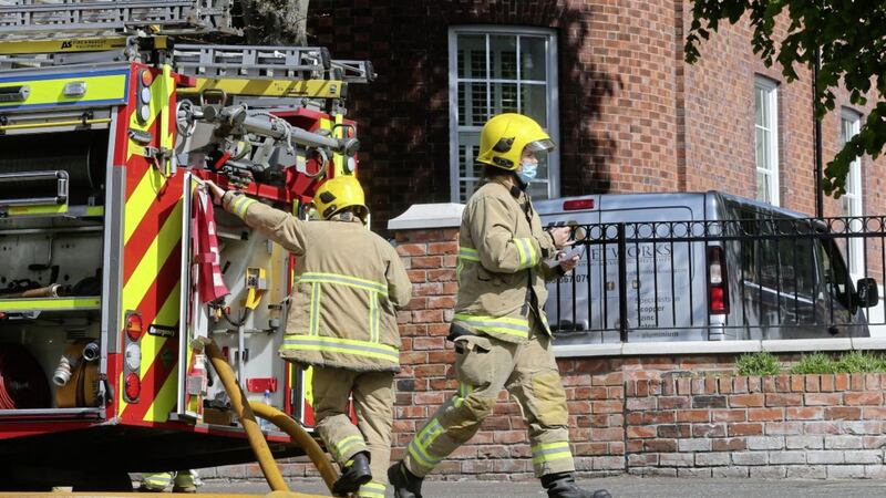 Police and fire service attend the scene of a fire at an appartment block on the Lisburn Road. Pictureby Mal McCann. 
