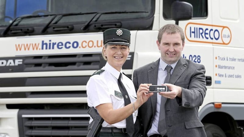 Inspector Rosie Leech (PSNI Road Safety Unit) and Ricky Graham, operations director at Hireco NI, at the launch of the hands-free initiative 