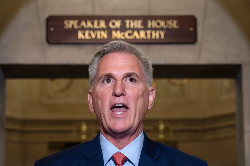 Speaker of the House Kevin McCarthy speaks at the Capitol in Washington