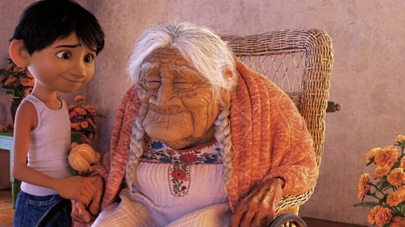 Miguel (voiced by Anthony Gonzalez) and his great-great-grandmother Mama Coco (Ana Ofelia Murguia) 
