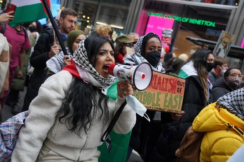 Protesters during a pro-Palestine demonstration urging Christmas shoppers to boycott what they called ‘pro-Israel’ brands