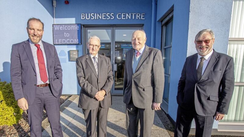 Retiring Ledcom board members Arthur Henderson and Roy Beggs with the enterprise agency&#39;s current chair Dr Norman Aspley (right) and chief executive Ken Nelson. Picture: Paul Faith 